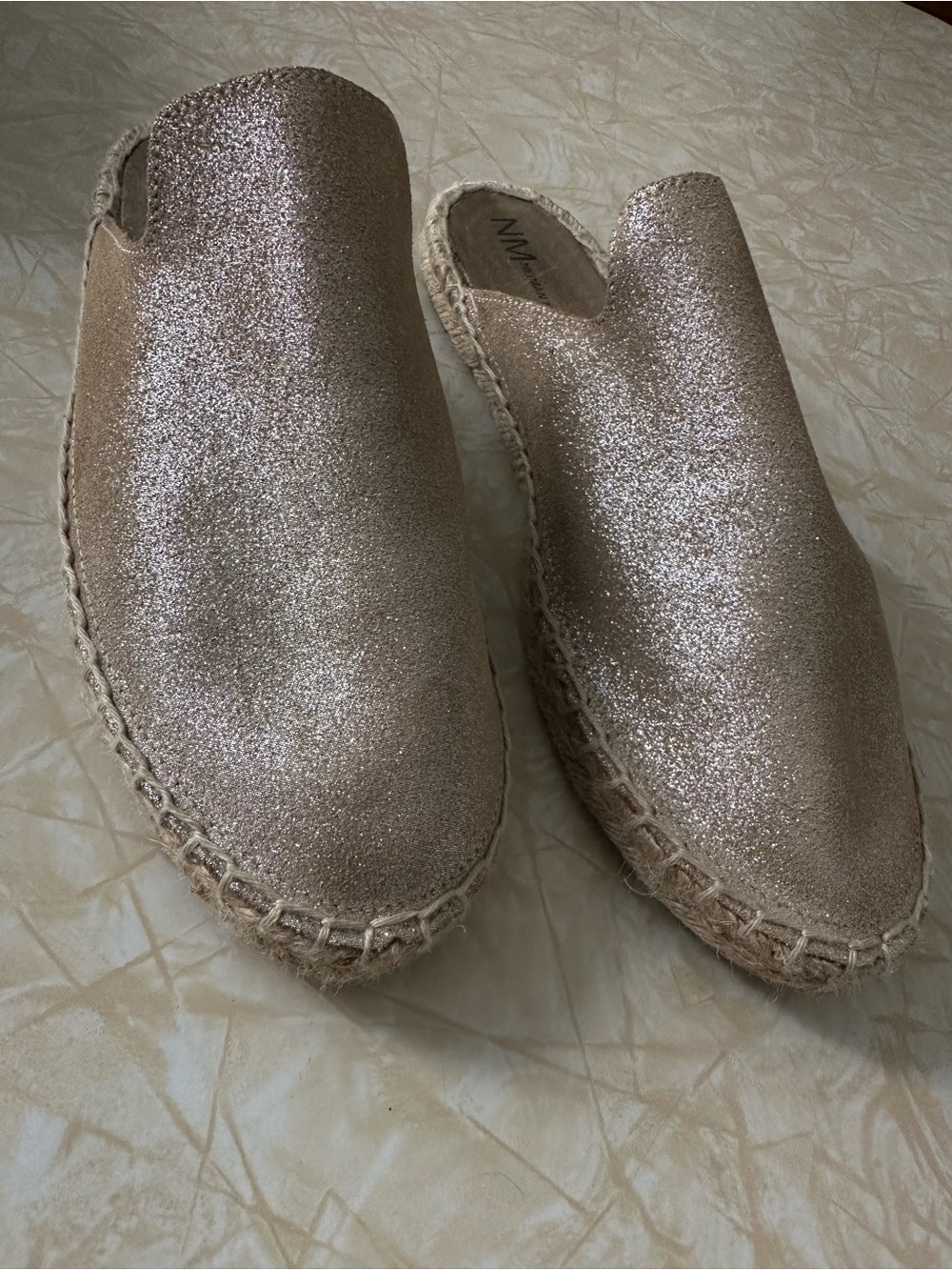 Glitter Espadrille Mule - Rose Gold. Neiman Marcus Sz 38